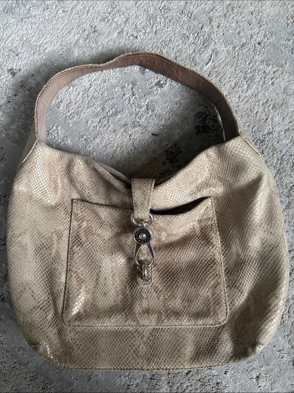 VINTAGE Dooney & Bourke Metallic Taupe Shoulder Bag with Front Pocket
